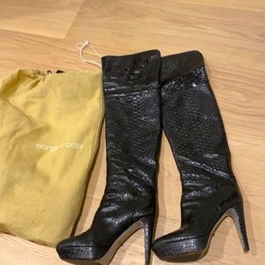 Sergio Rossi thigh high platform boots, real skin